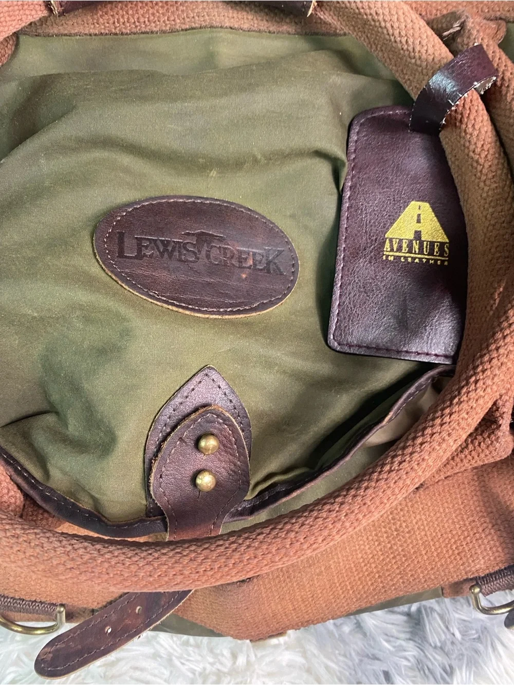 Vtg Lewis Creek Duffle Bag Travel Fishing Leather Missing Shoulder Strap USA